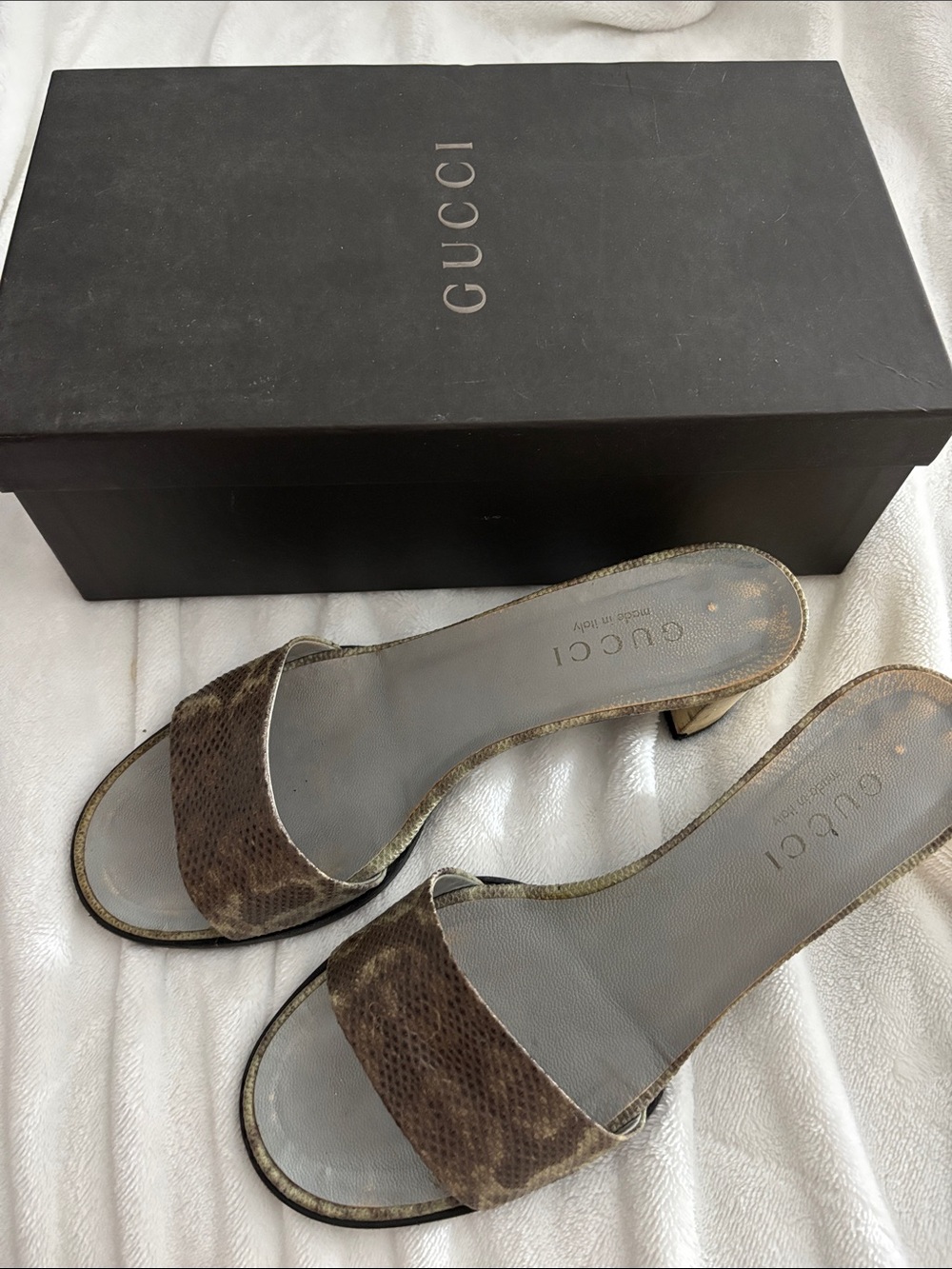 Gucci Brown Snakeskin Slide Mules